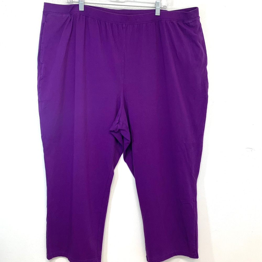 Catherines Suprema Purple Knit Pants Pull On Crop Stretch Pockets Casual 3XWP